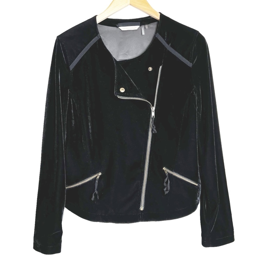 Soft Surroundings Grunge Asymmetric Velvet Cropped Moto Jacket S Black Zip Edgy